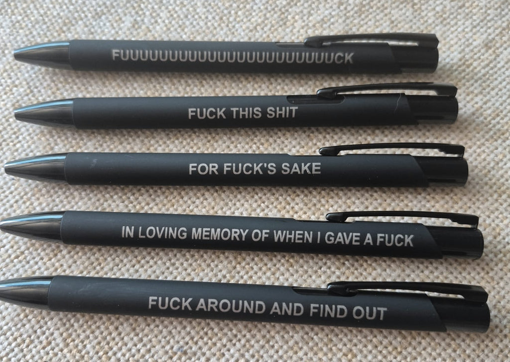 Set of 5 Black Swearing Pens