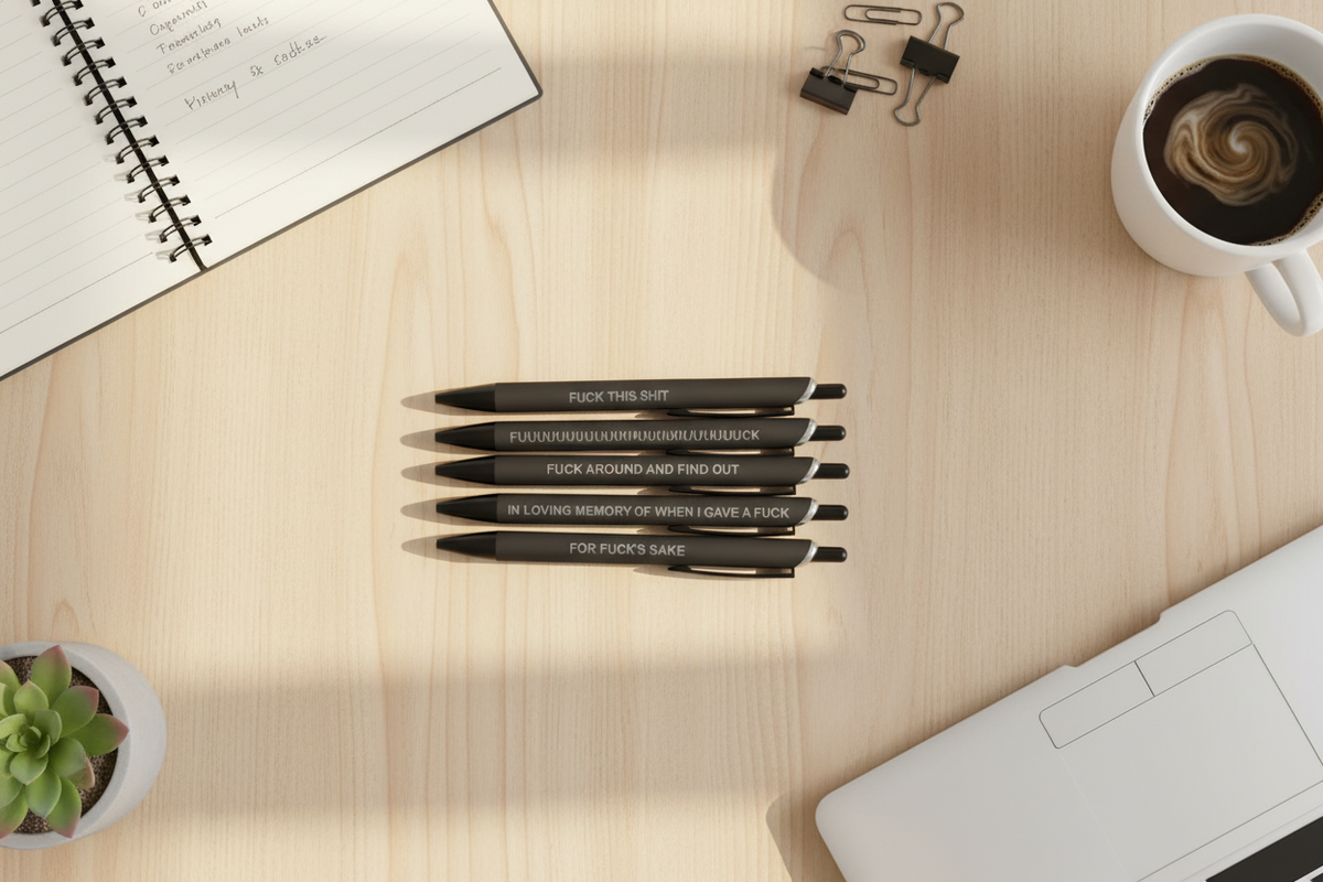 Set of 5 Black Swearing Pens