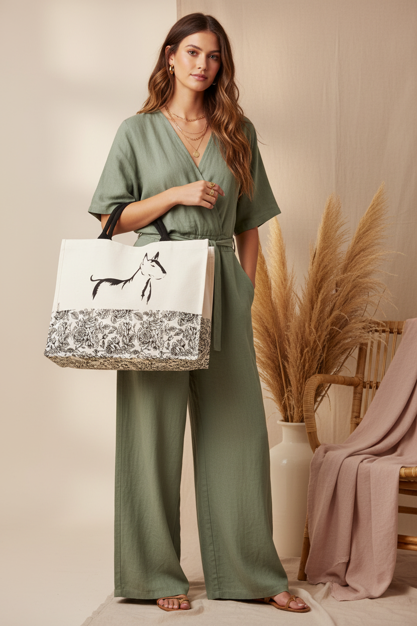 Bull Terrier Okiyo Printed Cotton Tote Bag