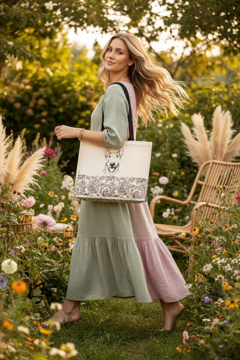 Bull Terrier Okiyo Printed Cotton Tote Bag