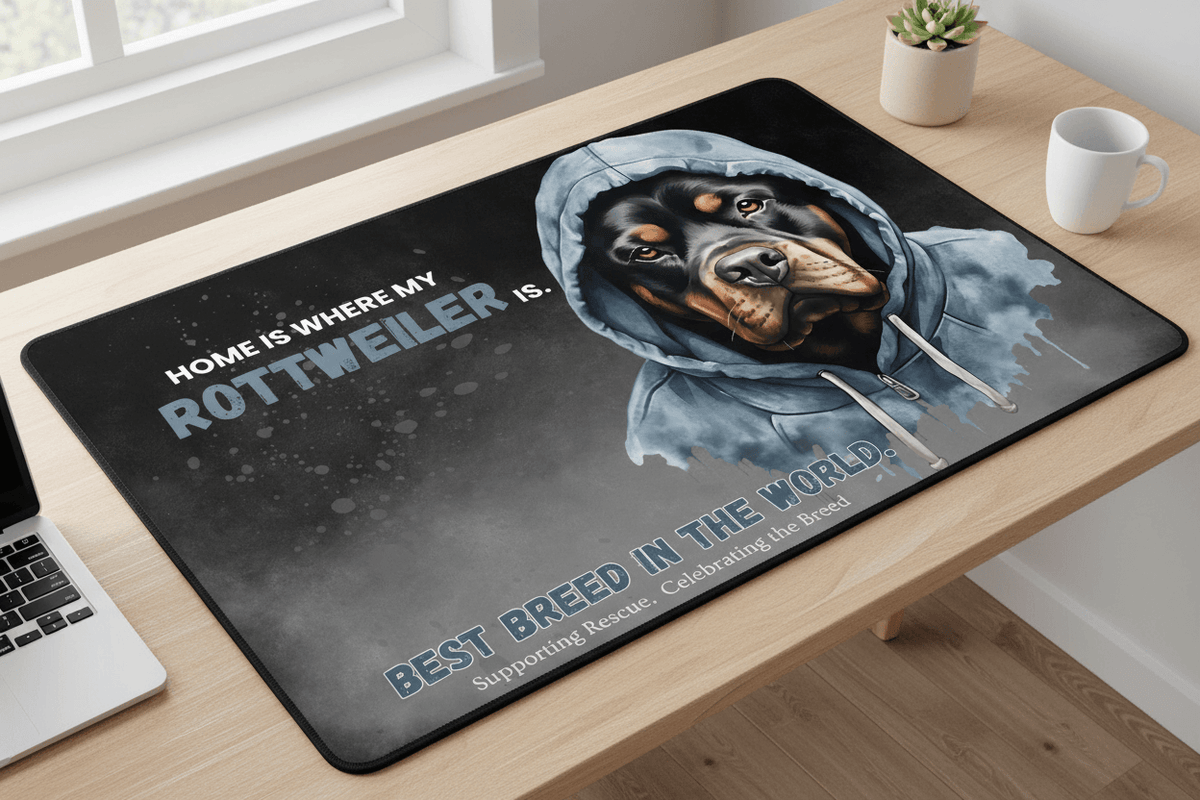 Home is Where My Rottweiler Is Desk Mat Lifestyle