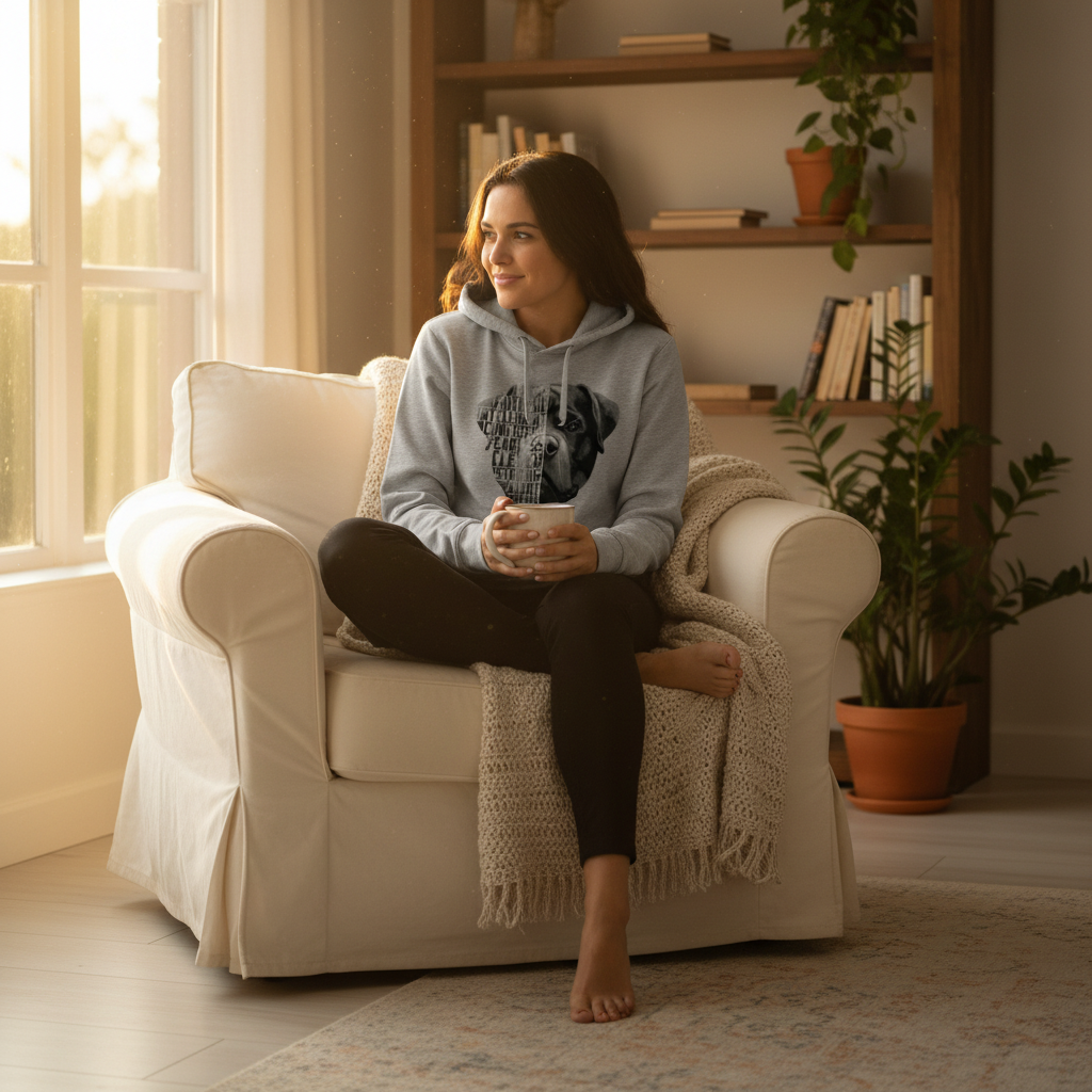 Hoodie in cozy home interior