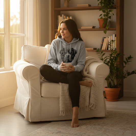 Hoodie in cozy home interior