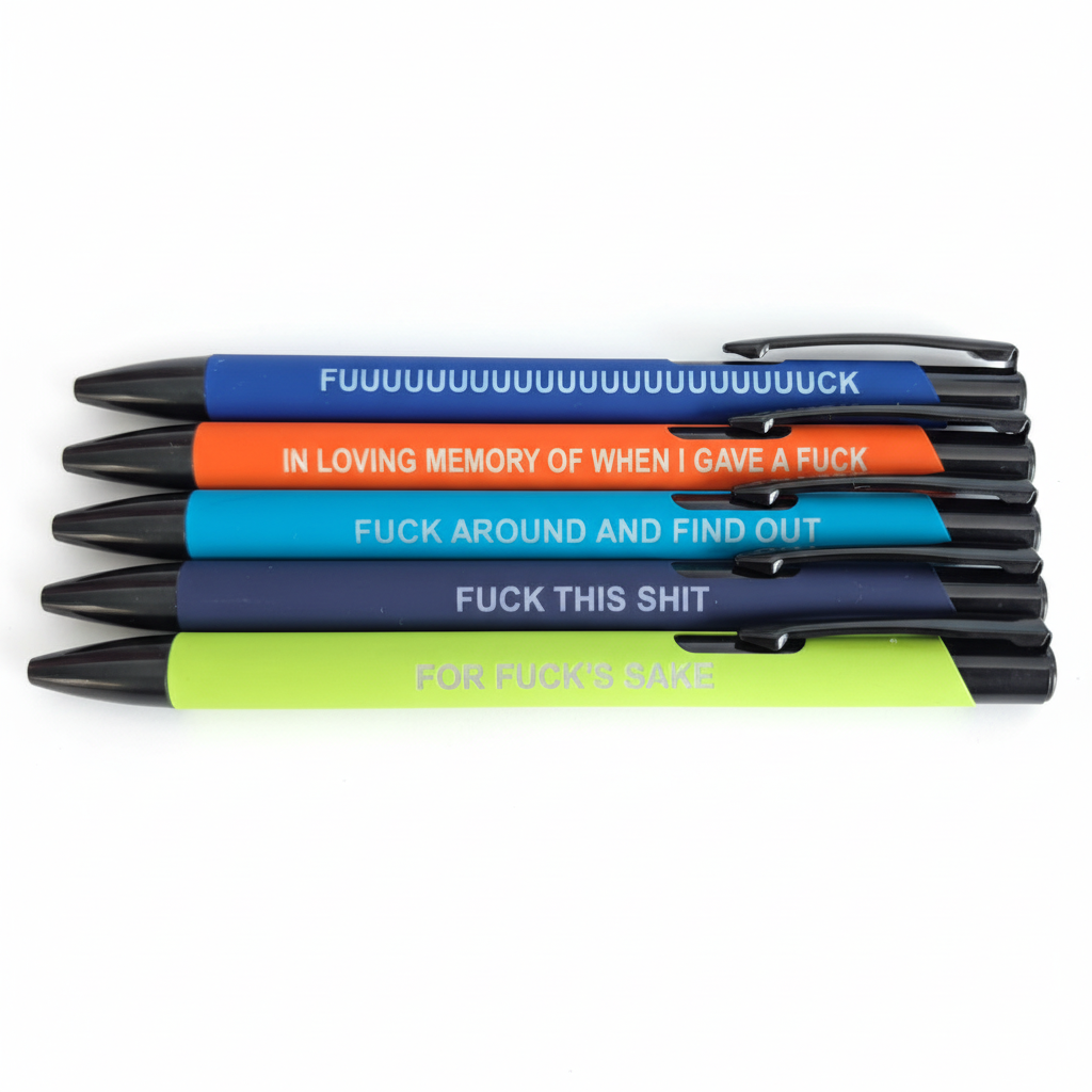 Colorful pens on clean white background