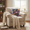 Multi Flower Rottweiler Scatter Pillow in cozy reading nook