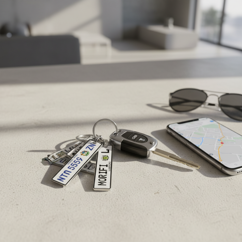 Province numberplate keyring attached to car keys lifestyle shot