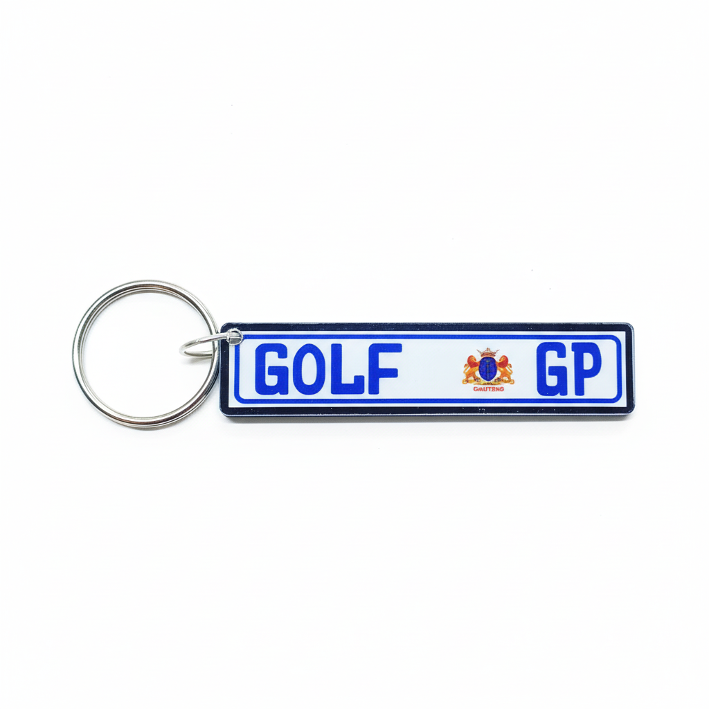 Single GP numberplate keyring detail shot